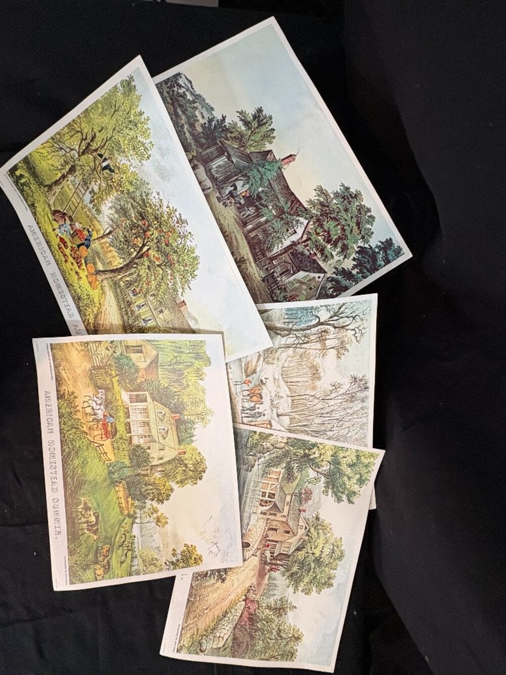 Vintage Currier & Ives Lithograph Prints Set of 5 Americana STAPCO NY 9x12